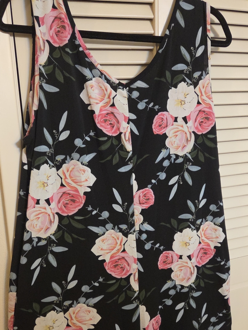 Floral V-Neck Black Maxi Skirt with Pink & Cream Roses - Picture 2 of 3